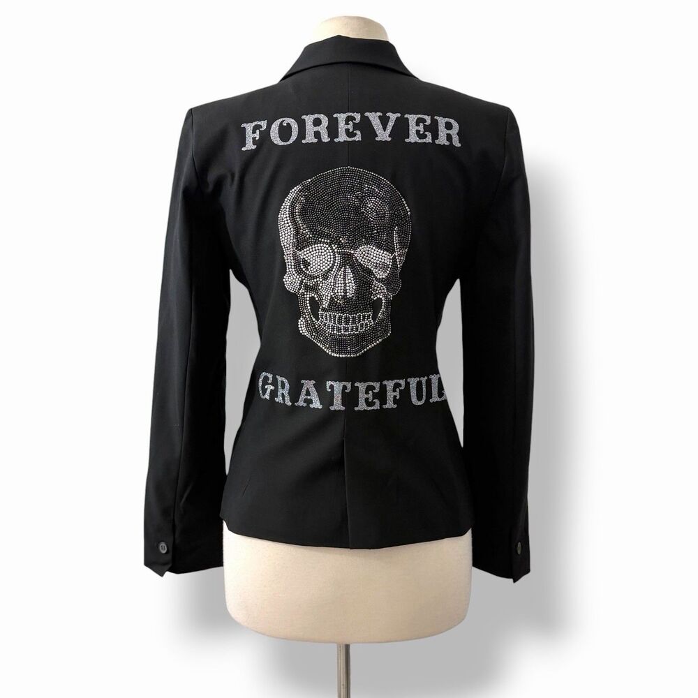 Hipchik Couture Black Rhinestone Skull Forever Grateful Embellished Blazer 10